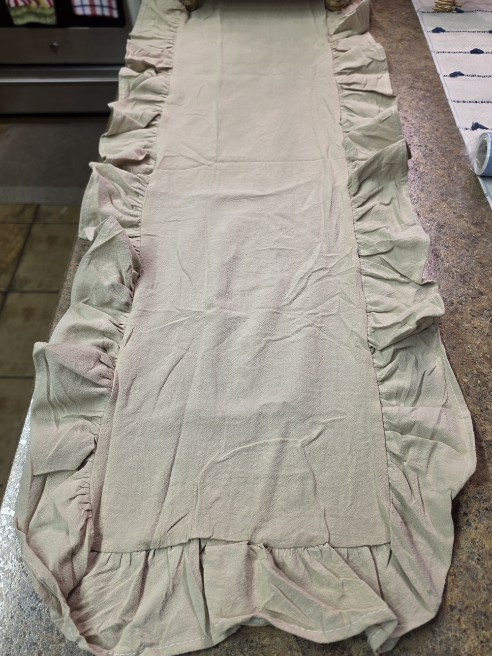 Ruffled Table Runner in Soft Beige 14''x72"